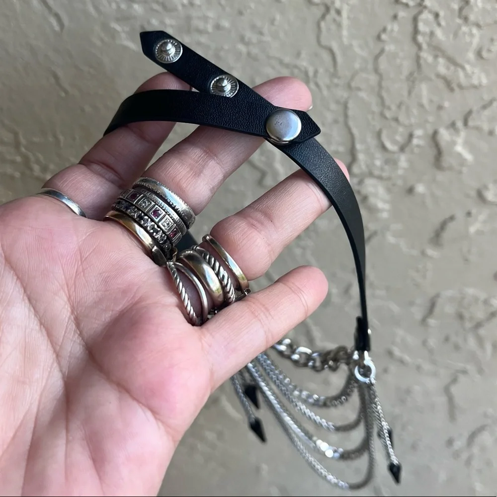 Handmade stainless steel & leather adjustable chain & spikes choker necklace - Picture 9 of 15